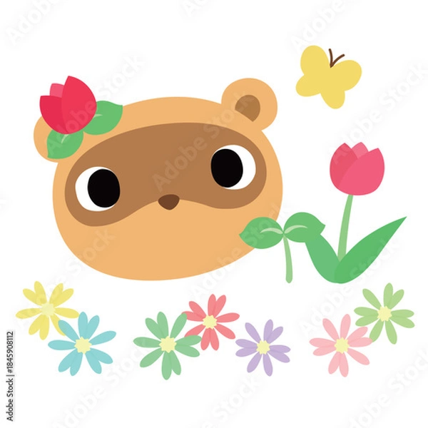 Obraz 可愛いタヌキのマーク　春のチューリップ