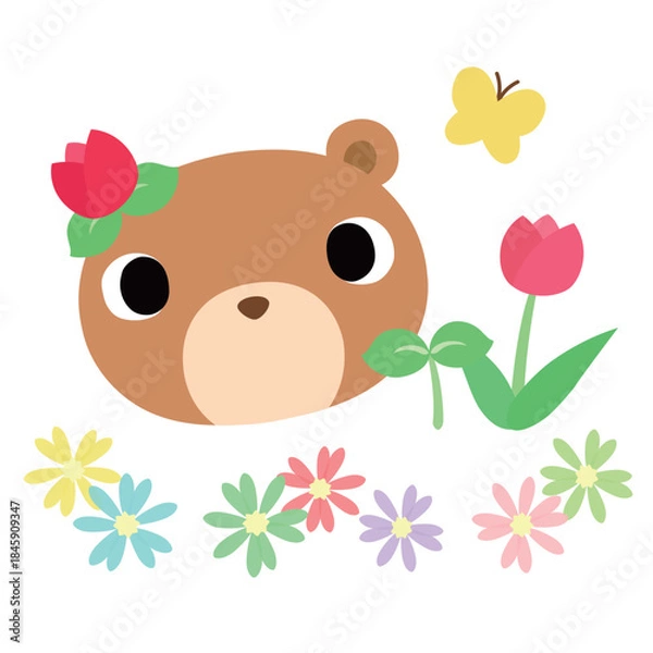 Obraz 可愛いクマのマーク　春のチューリップ