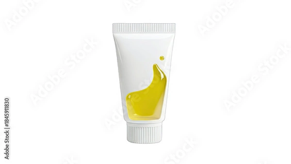 Fototapeta Yellow Paint Tube with Abstract Design on White Background