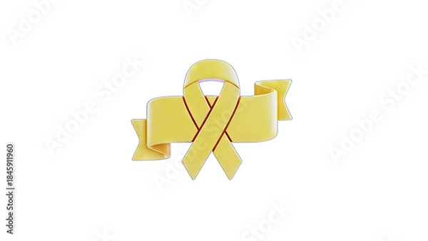 Fototapeta Yellow Ribbon Symbol of Support and Awareness on White Background