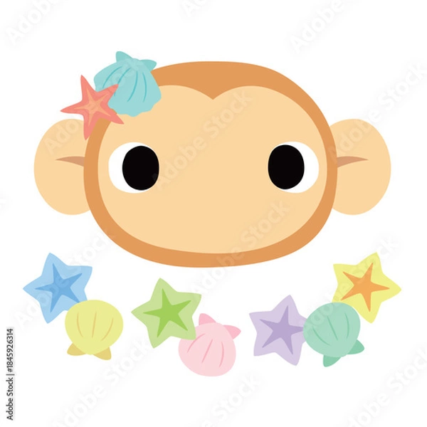 Obraz 可愛いサルのマーク　夏の貝殻