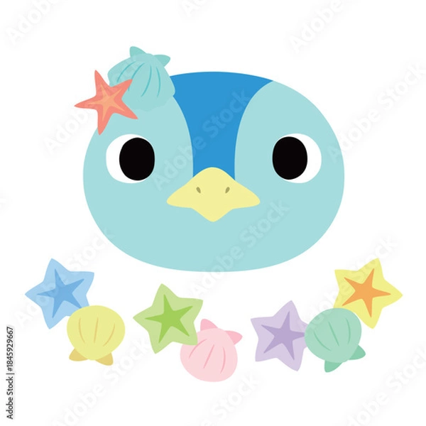 Obraz 可愛いペンギンのマーク　夏の貝殻