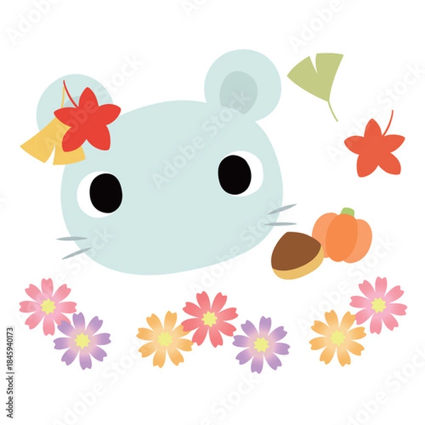 Obraz 可愛いネズミのマーク　秋の紅葉