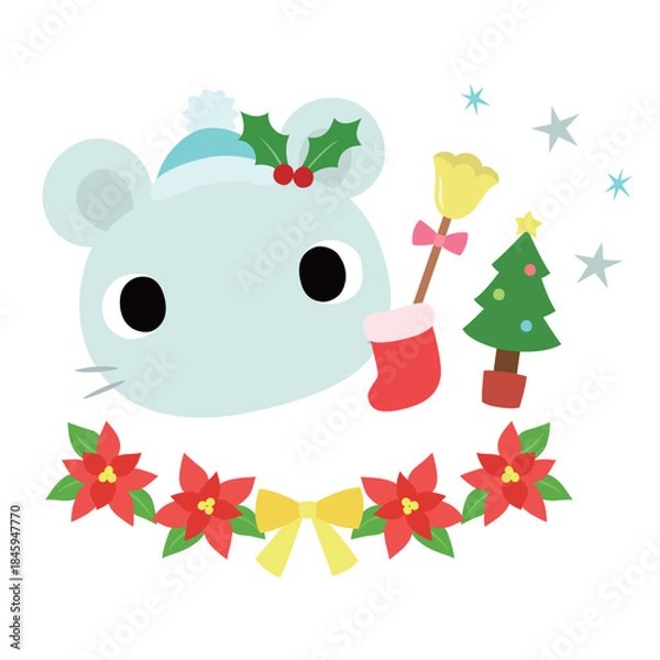 Obraz 可愛いネズミのマーク　冬のクリスマス
