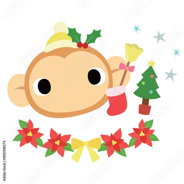 Obraz 可愛いサルのマーク　冬のクリスマス