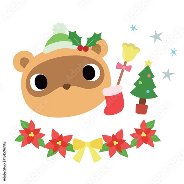 Obraz 可愛いタヌキのマーク　冬のクリスマス