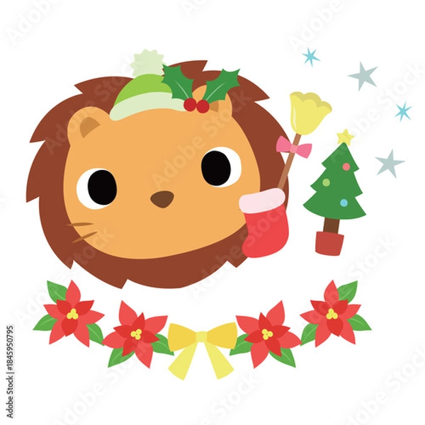 Obraz 可愛いライオンのマーク　冬のクリスマス