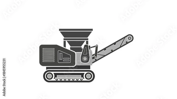 Fototapeta Mobile Crushing Plant with Conveyor Belt Flat Design Illustration.