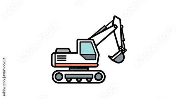Fototapeta Simple cartoon illustration of an excavator for construction and heavy machinery concepts.