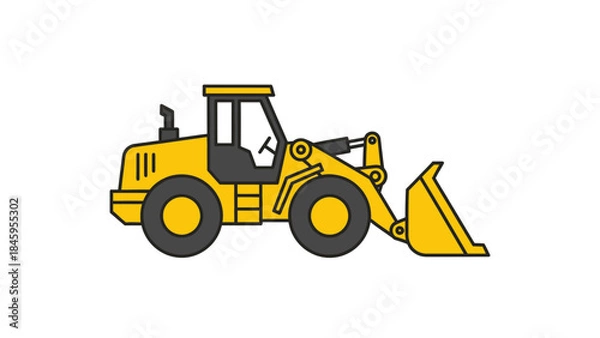 Fototapeta Simple vector illustration of a yellow front end loader construction vehicle.
