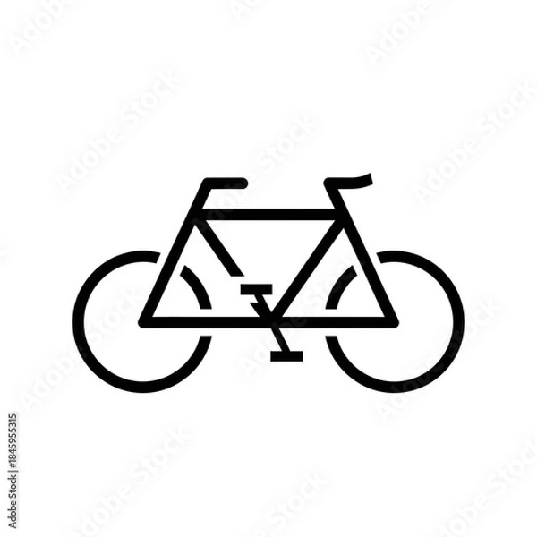 Fototapeta Simple Black Line Art Bicycle Icon on White Background.