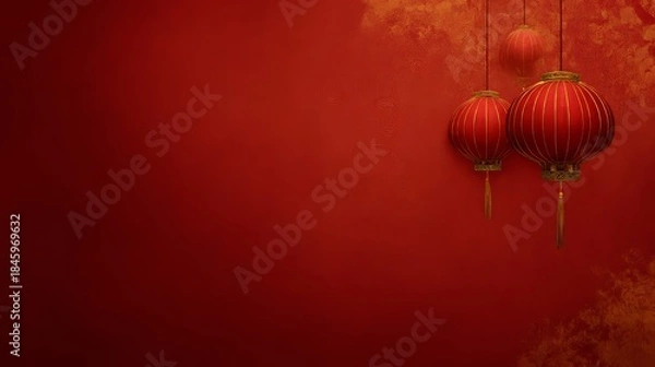 Obraz Elegant red and gold background with subtle patterns, red lanterns hanging