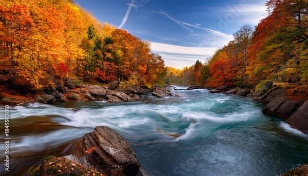 Fototapeta River Flows With Fall Hues
