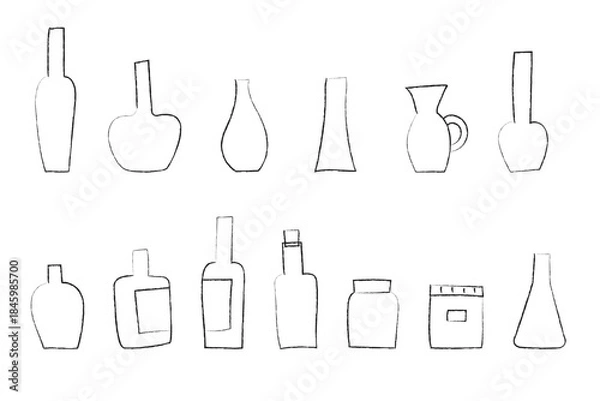 Obraz 瓶や花瓶の手書きの線画イラストセット
