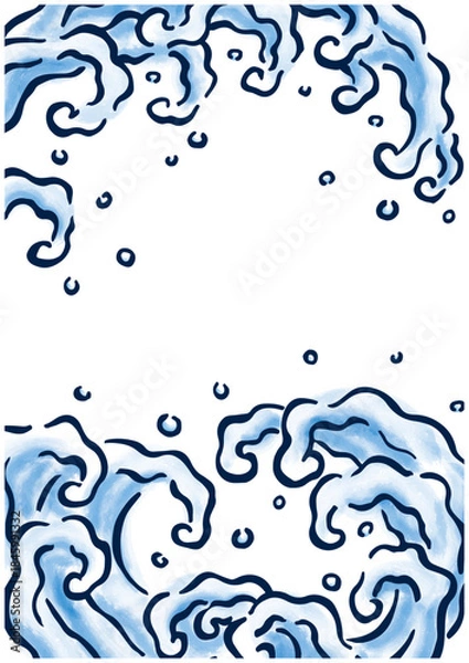 Fototapeta 和風の波模様フレーム｜日本伝統模様・余白あり・和背景ベクター