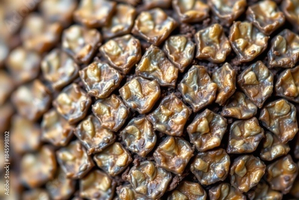 Fototapeta Macro Lizard Skin Pattern: Golden Brown Scales Abstract Background, Detailed Reptile Texture