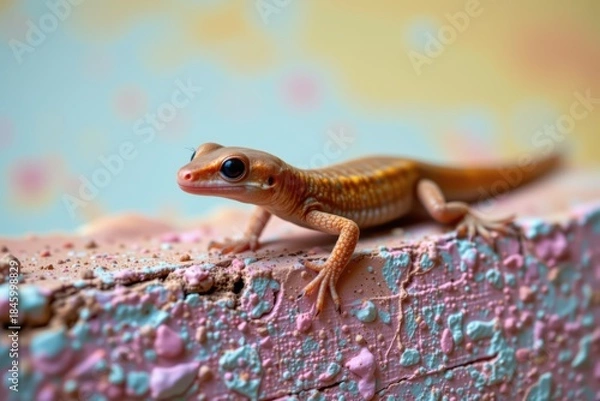 Fototapeta Captivating Close-Up of an Elegant Gecko Lizard on Pastel Background with Shallow Depth of Field and Sharp Details