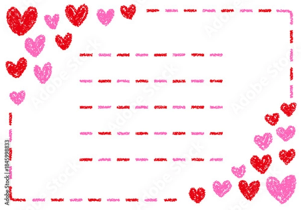 Obraz 手描きのクレヨン素材　背景　ハートのフレーム　カード