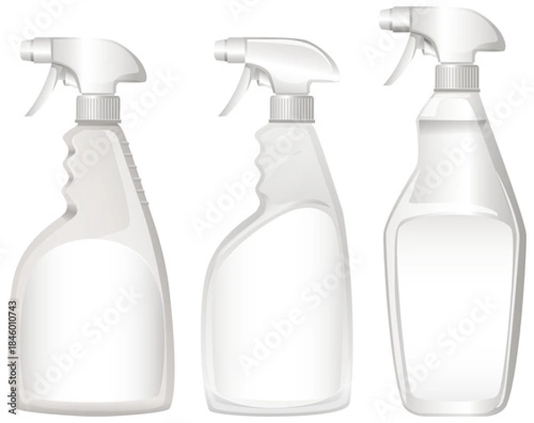 Fototapeta Three Empty Plastic Spray Bottles Vector Illustration