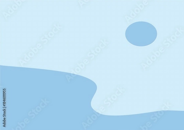 Fototapeta Minimalist blue landscape with a serene sun, evoking a sense of calm and tranquility, perfect for a peaceful and health-promoting background design