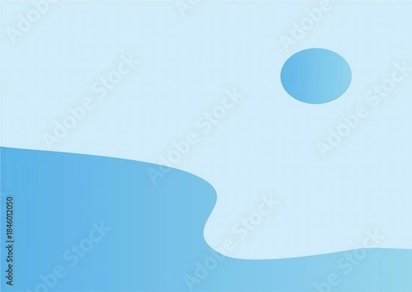 Fototapeta Calming blue gradient background with abstract wave forms and a simple celestial circle, for minimalist design and peaceful digital art projects