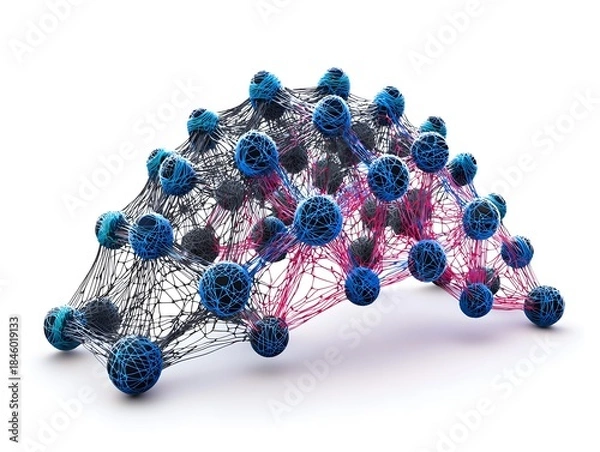 Fototapeta Abstract digital network structure with interconnected nodes and lines