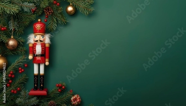 Obraz copy space Forest Green background with a nutcracker