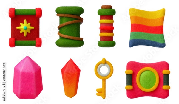 Fototapeta Colorful Fantasy Relics and Icons for Explorers in 3D Clay Style