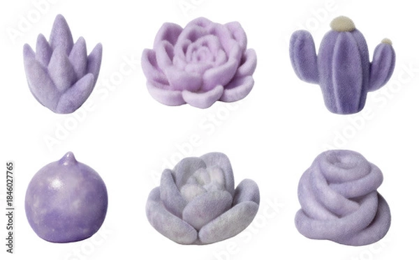 Fototapeta Soft Plush Botanical Objects Set in 3D Render on Transparent Background