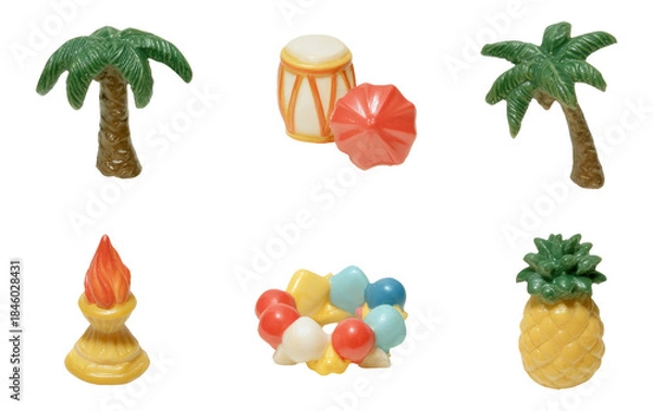 Fototapeta Glossy Tropical Island Festival Accessories Set on Transparent Background
