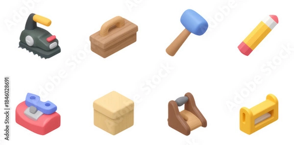Fototapeta Colorful 3D Icons of Woodworking Tools for Hobbyist Craft Projects