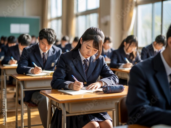 Obraz 授業に集中する日本の高校生たちの教室風景　Generative AI
