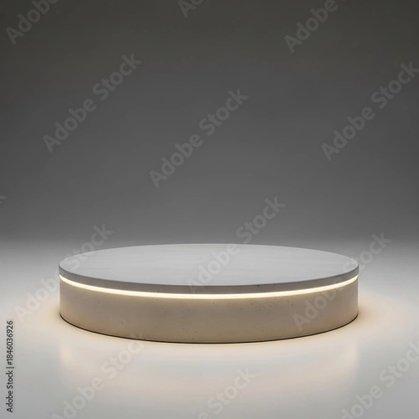 Fototapeta Round Concrete Pedestal With Integrated LED Light Ring