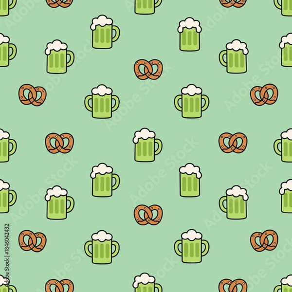 Obraz St. Patricks Day Pattern with Beer and Pretzels.