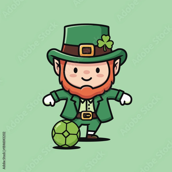 Obraz Cartoon Leprechaun Playing Soccer with Clover Hat and Green Outfit.
