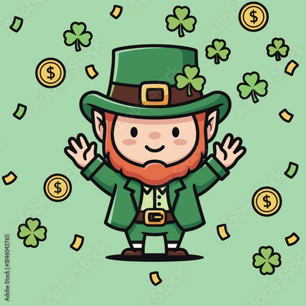 Obraz Cartoon Leprechaun Celebrating St. Patricks Day with Joyful Expression.