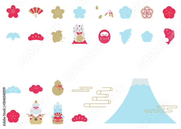 Obraz 縁起物のフレームイラスト　年賀状イラスト素材