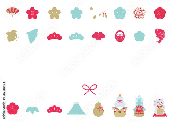 Obraz 縁起物のフレームイラスト　年賀状イラスト素材