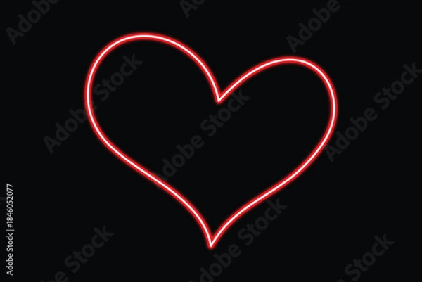 Fototapeta A minimalist design featuring a vibrant glowing red heart outline on a stark black background.