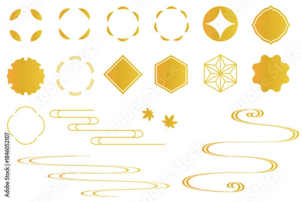 Obraz シンプルな和風の装飾イラストセット　吹き出し　あしらい　フレーム