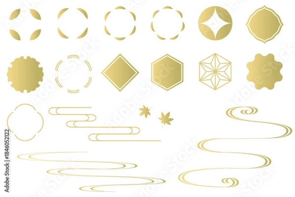 Obraz シンプルな和風の装飾イラストセット　吹き出し　あしらい　フレーム