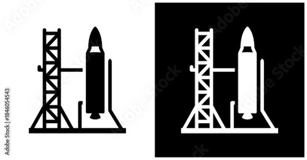 Obraz Rocket Launchpad Icon Set In White And Black Background