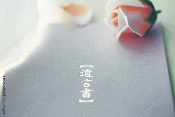 Obraz 遺言状と残された遺品やマイホームと印鑑