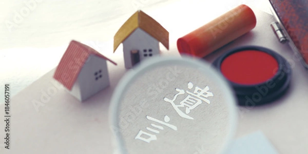 Obraz 遺言状と残された遺品やマイホームと印鑑