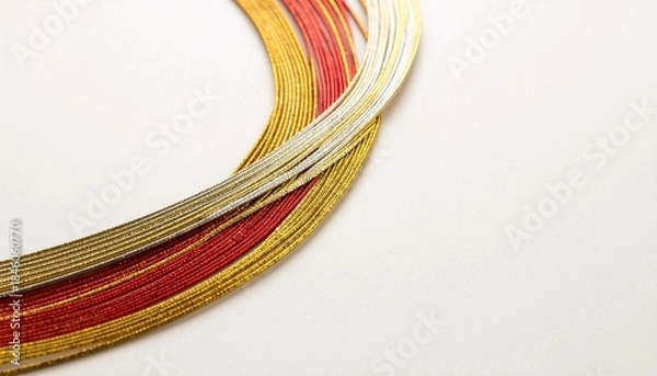 Obraz 金銀赤の帯紐が重なり流れる和モダン装飾ラインの背景素材 generative ai