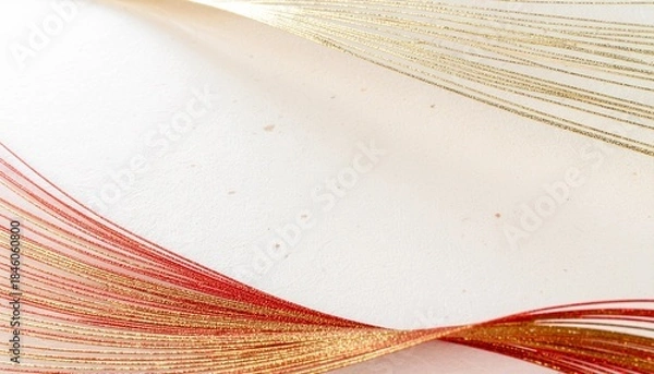 Obraz 白い和紙に金と赤の極細ラインが流れる上品な和モダン背景テクスチャ generative ai