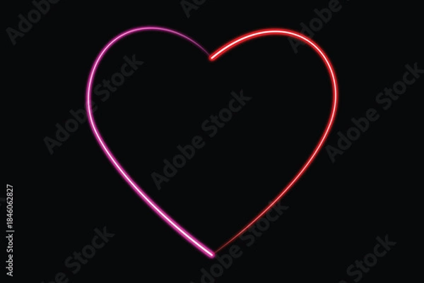 Fototapeta A minimalist design featuring a glowing heart shape in vibrant pink and red hues against a dark background.