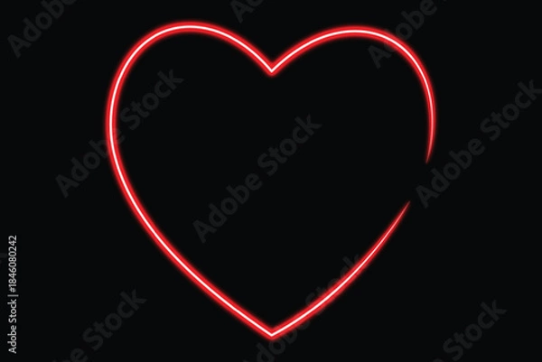 Fototapeta A simple red neon heart outline glowing brightly against a dark black background