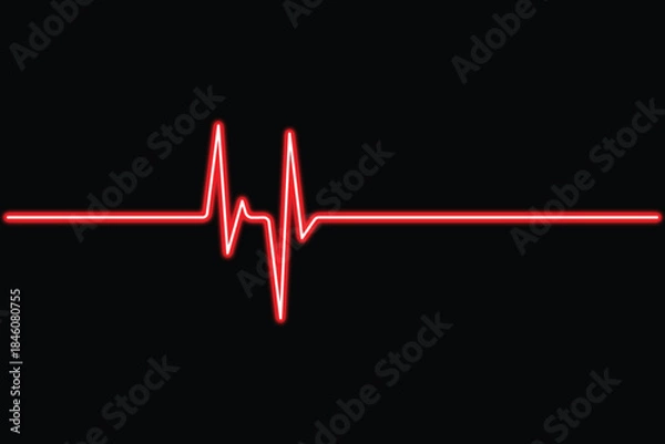 Fototapeta A neon red heartbeat pulse line against a dark backdrop representing life and vitality