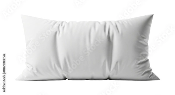 Fototapeta A single, soft, rectangular white pillow shown horizontally isolated on transparent background for bedding or sleep concept